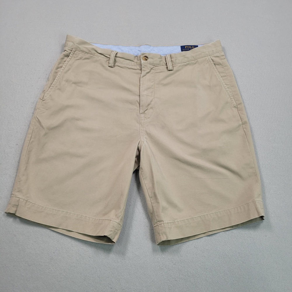 Polo Ralph Lauren Mens Khaki Tan Stretch Classic Fit Chino Shorts Size 35
